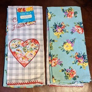 🆕 Pioneer Woman Cook Heart Kitchen Towel Set, Multicolor, 16"W x 28"L, 2 Piece